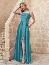 A Line Cowl Neck Satin Dress With Slit Jade