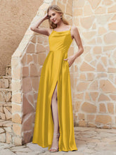 A Line Cowl Neck Satin Dress With Slit Marigold
