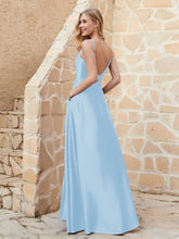 A Line Cowl Neck Satin Dress With Slit Sky Blue