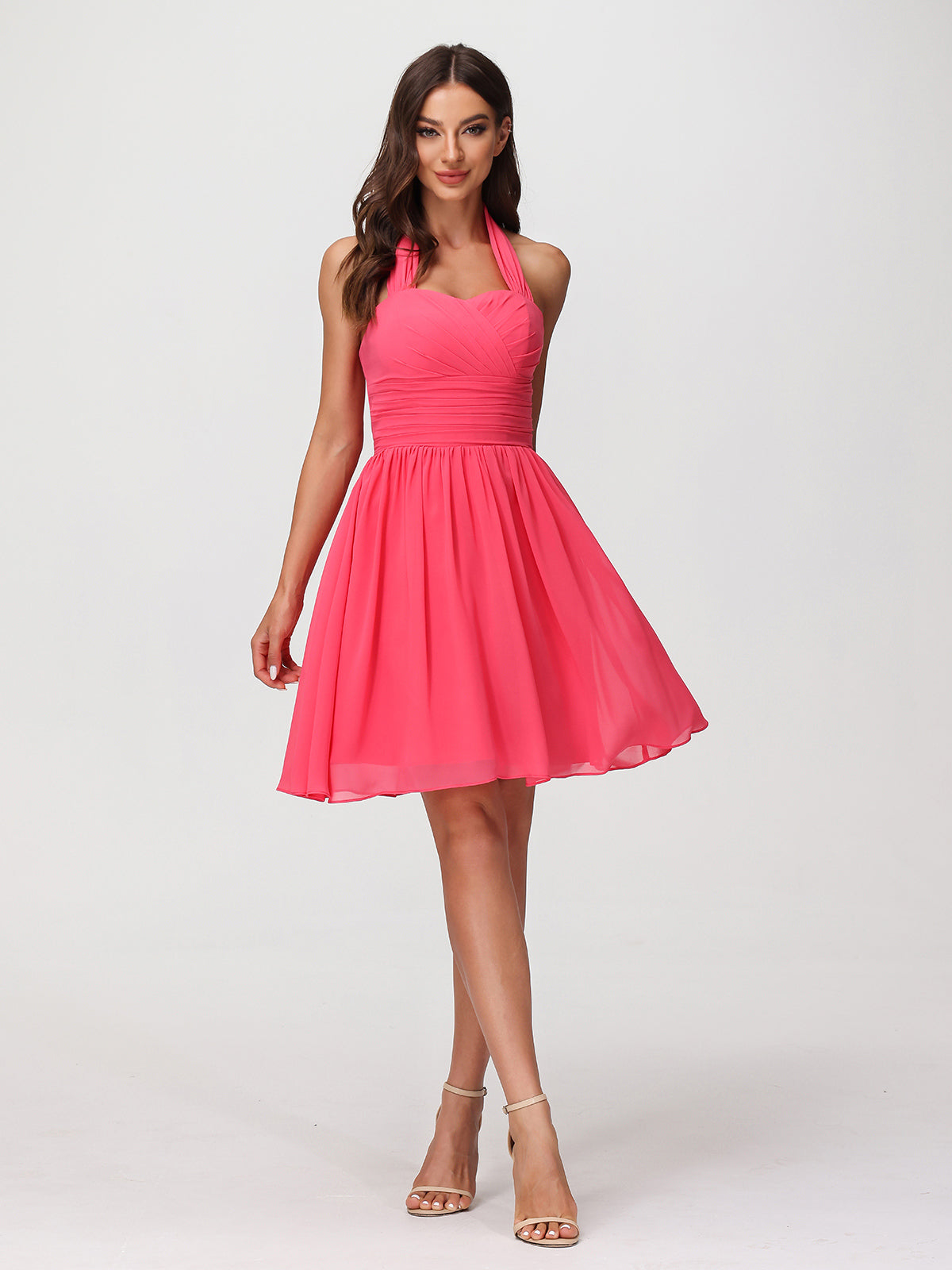 Sweetheart Chiffon Dresses with CASCADE SKIRT Watermelon Plus Size
