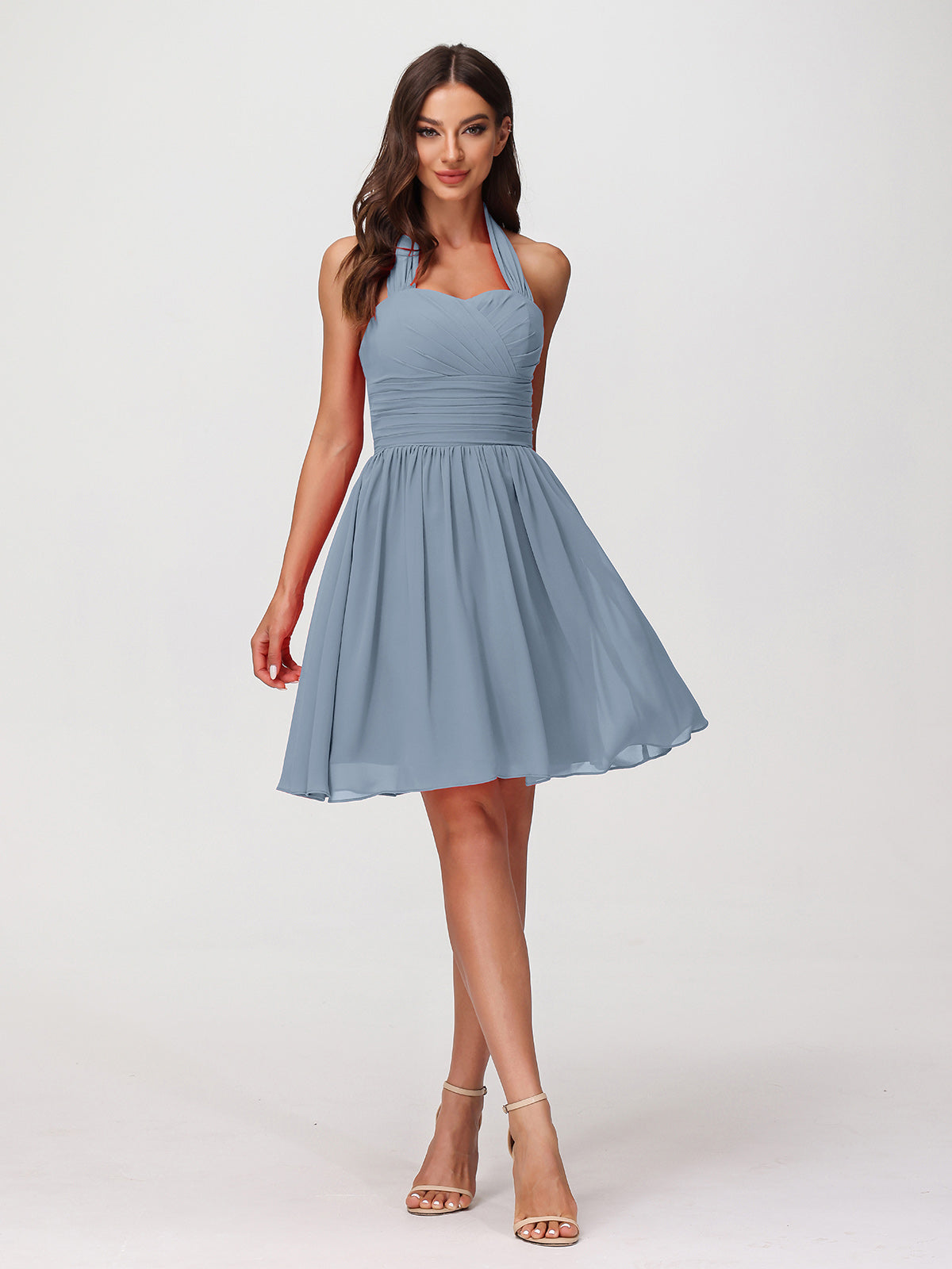 dusty blue dresses short Cowl Neck Dusty Blue Ruffles Short Princess Dress – Ohmollydress main image 0