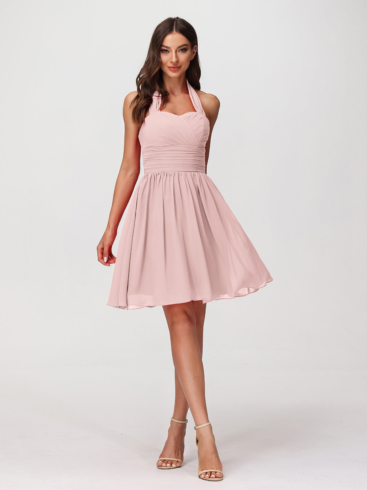 BABARONI Halter Sweetheart Chiffon Short Dressses Dusty Rose, Dusty Rose / US0