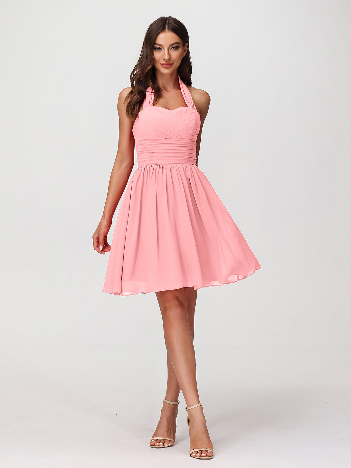BABARONI Halter Sweetheart Chiffon Short Dressses Flamingo, Flamingo / US0