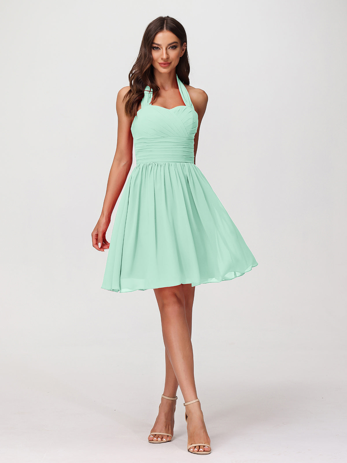 green emerald velvet dress BABARONI Halter Sweetheart Chiffon Short Dressses Mint Green, Mint Green / US0