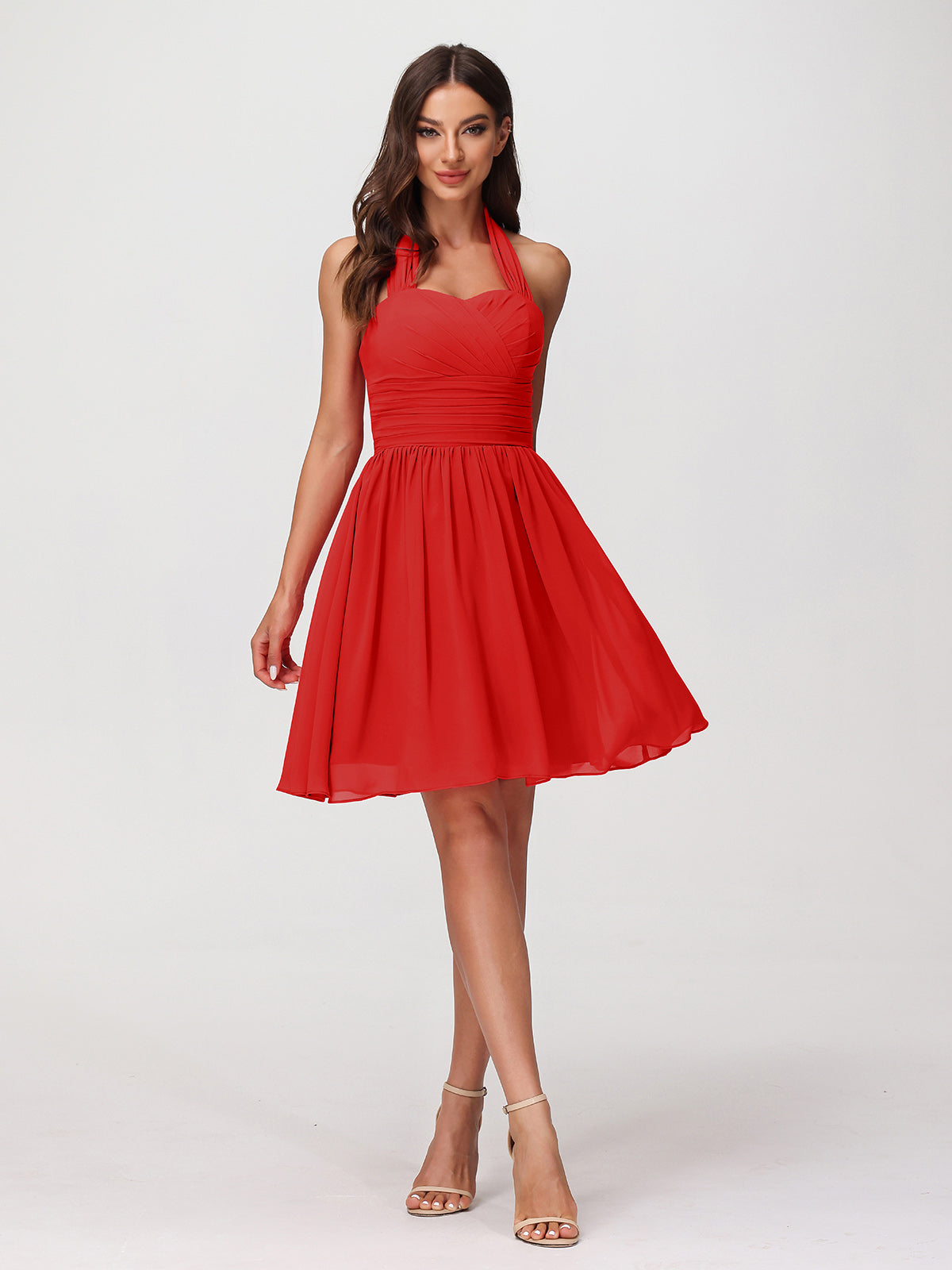 BABARONI Halter Sweetheart Chiffon Short Dressses Red, Red / US0 BABARONI Halter Sweetheart Chiffon Short Dressses Red, Red / US0