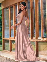 Spaghetti Straps Sheer Top with Beaded Thigh-Slit Slim-Fitting Long Gown Dusty Rose