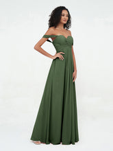 Off Shoulder Empire Dresses with Sweetheart Neck Olive Green