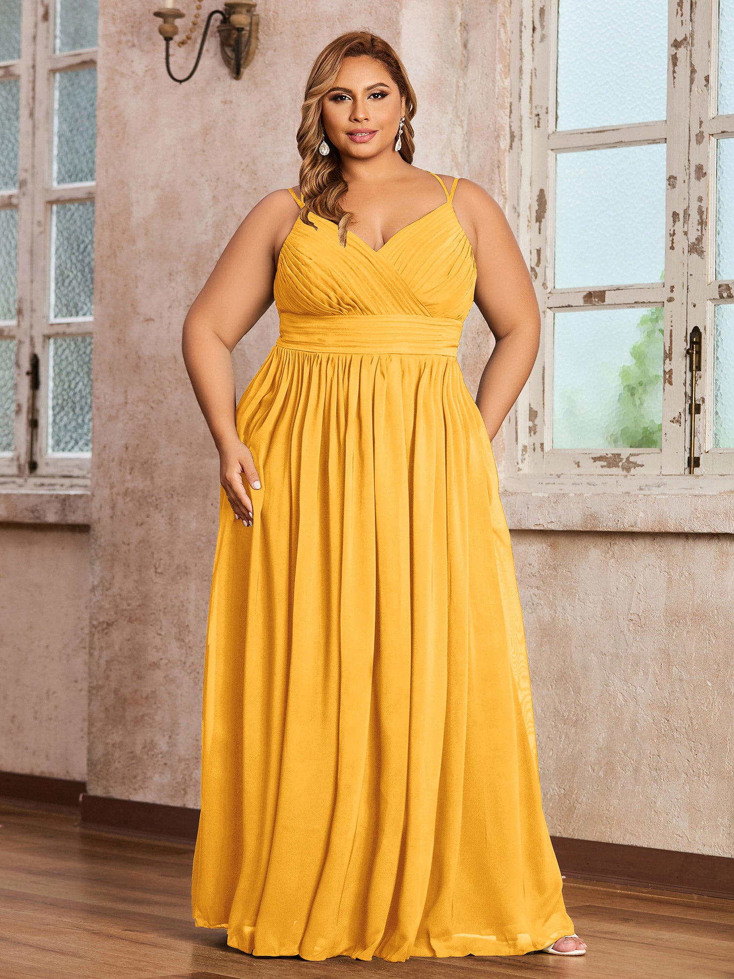 Halter Maxi Chiffon Dress For BRIDESMAIDS Tangerine Plus Size