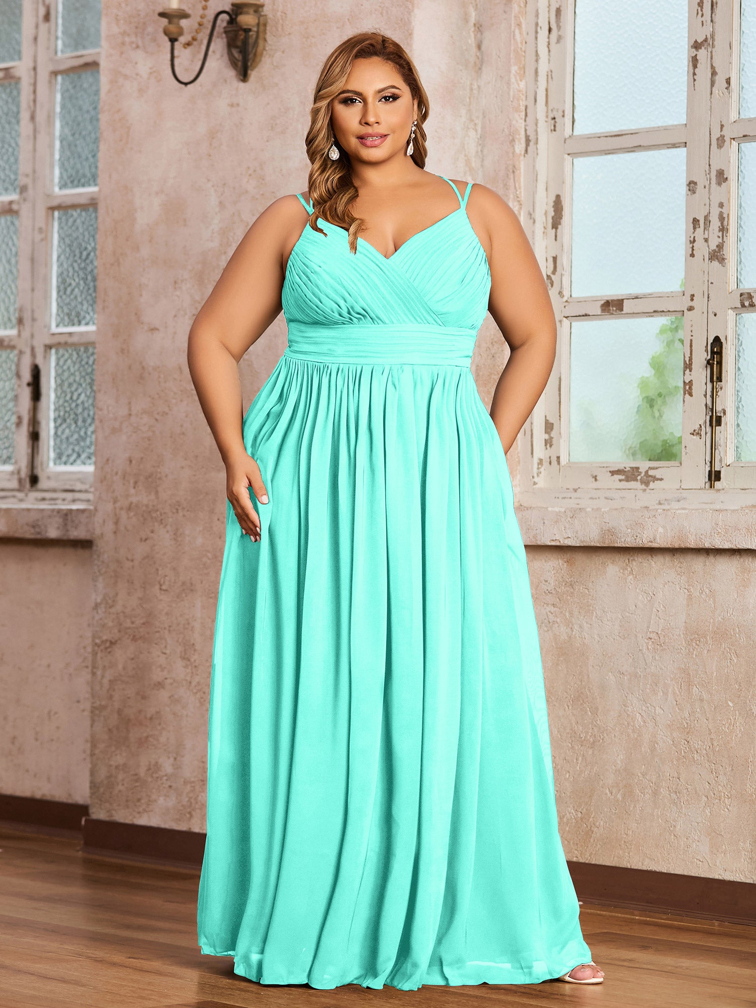 Gold Lace Appliqued Long Chiffon Dresses Spa Plus Size