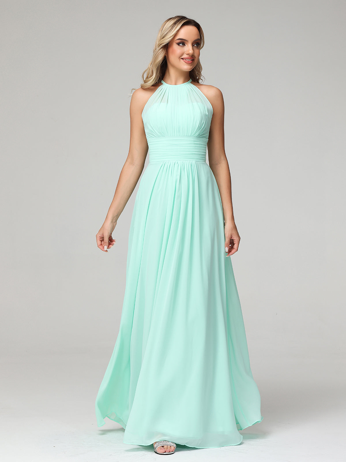 BABARONI Halter Chiffon Maxi Dress of Bridesmaid Mint Green, Mint Green / US0