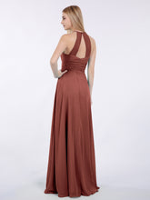 Halter Chiffon Maxi Dress of Bridesmaid Terracotta