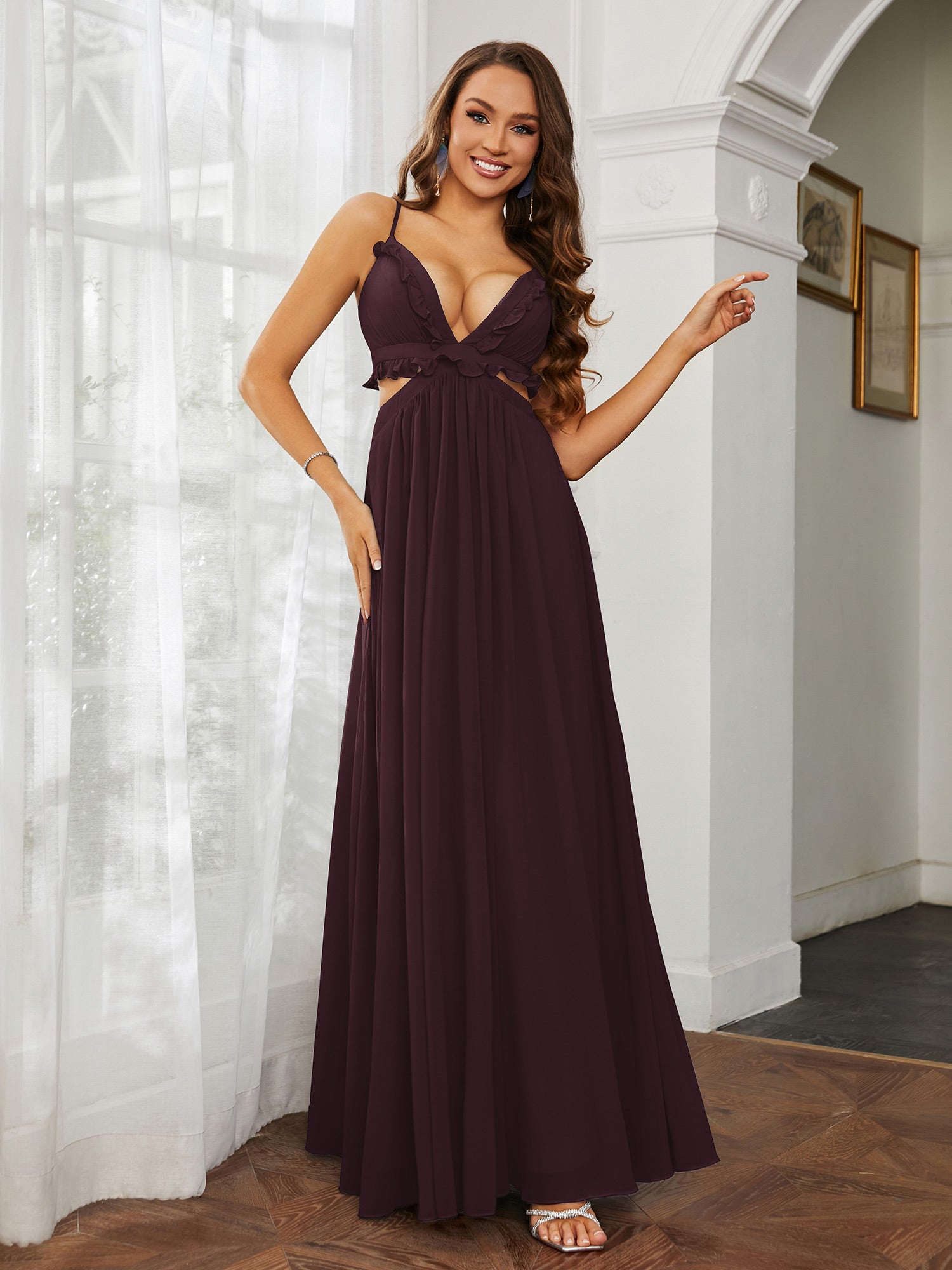 Spaghetti Strap Chiffon Dresses Cabernet Plus Size