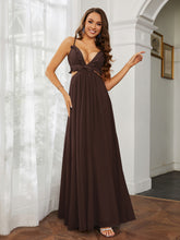 Spaghetti Strap Ruffled Chiffon Cutout Maxi Sexy Dress Chocolate