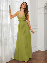 Spaghetti Strap Ruffled Chiffon Cutout Maxi Sexy Dress Clover