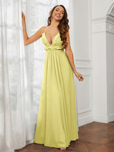 Spaghetti Strap Ruffled Chiffon Cutout Maxi Sexy Dress Daffodil