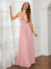 Spaghetti Strap Ruffled Chiffon Cutout Maxi Sexy Dress Dusty Rose