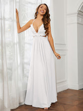 Spaghetti Strap Ruffled Chiffon Cutout Maxi Sexy Dress Ivory