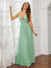 Spaghetti Strap Ruffled Chiffon Cutout Maxi Sexy Dress Mint Green