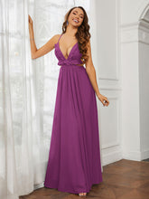 Spaghetti Strap Ruffled Chiffon Cutout Maxi Sexy Dress Orchid