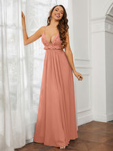 Spaghetti Strap Ruffled Chiffon Cutout Maxi Sexy Dress Papaya