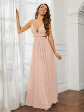 Spaghetti Strap Ruffled Chiffon Cutout Maxi Sexy Dress Pearl Pink