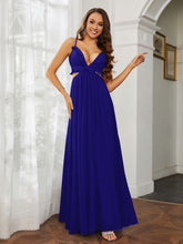 Spaghetti Strap Ruffled Chiffon Cutout Maxi Sexy Dress Royal Blue