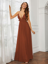 Spaghetti Strap Ruffled Chiffon Cutout Maxi Sexy Dress Rust