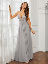 Spaghetti Strap Ruffled Chiffon Cutout Maxi Sexy Dress Silver