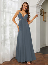 Spaghetti Strap Ruffled Chiffon Cutout Maxi Sexy Dress Slate Blue