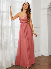 Spaghetti Strap Ruffled Chiffon Cutout Maxi Sexy Dress Sunset
