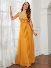 Spaghetti Strap Ruffled Chiffon Cutout Maxi Sexy Dress Tangerine