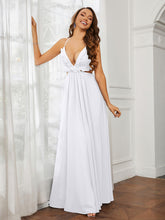Spaghetti Strap Ruffled Chiffon Cutout Maxi Sexy Dress White