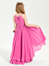Chiffon Junior Bridesmaid Dresses Asymmetrical Cascading Skirt Azalea