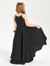 Chiffon Junior Bridesmaid Dresses Asymmetrical Cascading Skirt Black