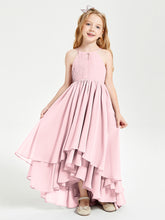 Chiffon Junior Bridesmaid Dresses Asymmetrical Cascading Skirt Blushing Pink
