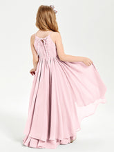 Chiffon Junior Bridesmaid Dresses Asymmetrical Cascading Skirt Blushing Pink