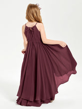 Chiffon Junior Bridesmaid Dresses Asymmetrical Cascading Skirt Cabernet