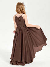 Chiffon Junior Bridesmaid Dresses Asymmetrical Cascading Skirt Chocolate
