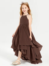 Chiffon Junior Bridesmaid Dresses Asymmetrical Cascading Skirt Chocolate
