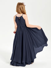 Chiffon Junior Bridesmaid Dresses Asymmetrical Cascading Skirt Dark Navy