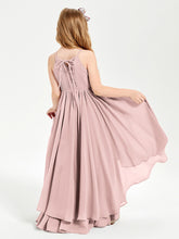 Chiffon Junior Bridesmaid Dresses Asymmetrical Cascading Skirt Dusty Rose