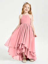 Chiffon Junior Bridesmaid Dresses Asymmetrical Cascading Skirt Flamingo