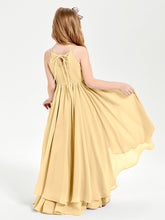 Chiffon Junior Bridesmaid Dresses Asymmetrical Cascading Skirt Gold