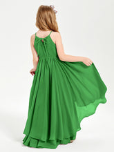 Chiffon Junior Bridesmaid Dresses Asymmetrical Cascading Skirt Green