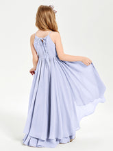Chiffon Junior Bridesmaid Dresses Asymmetrical Cascading Skirt Lavender