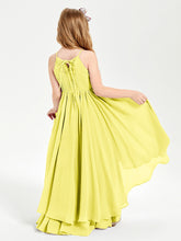 Chiffon Junior Bridesmaid Dresses Asymmetrical Cascading Skirt Lemon