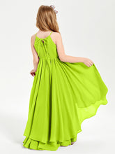 Chiffon Junior Bridesmaid Dresses Asymmetrical Cascading Skirt Lime Green