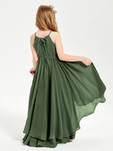 Chiffon Junior Bridesmaid Dresses Asymmetrical Cascading Skirt Olive Green