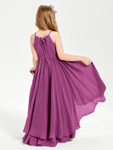 Chiffon Junior Bridesmaid Dresses Asymmetrical Cascading Skirt Orchid