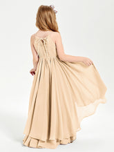 Chiffon Junior Bridesmaid Dresses Asymmetrical Cascading Skirt Peach